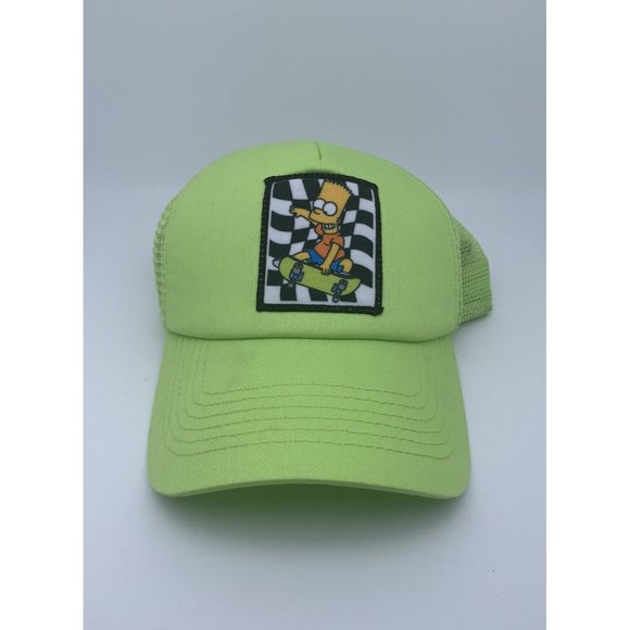 Bart Simpson Skateboard Snapback Trucker Mesh Back Front Patch Hat Green NWT - Picture 1 of 12